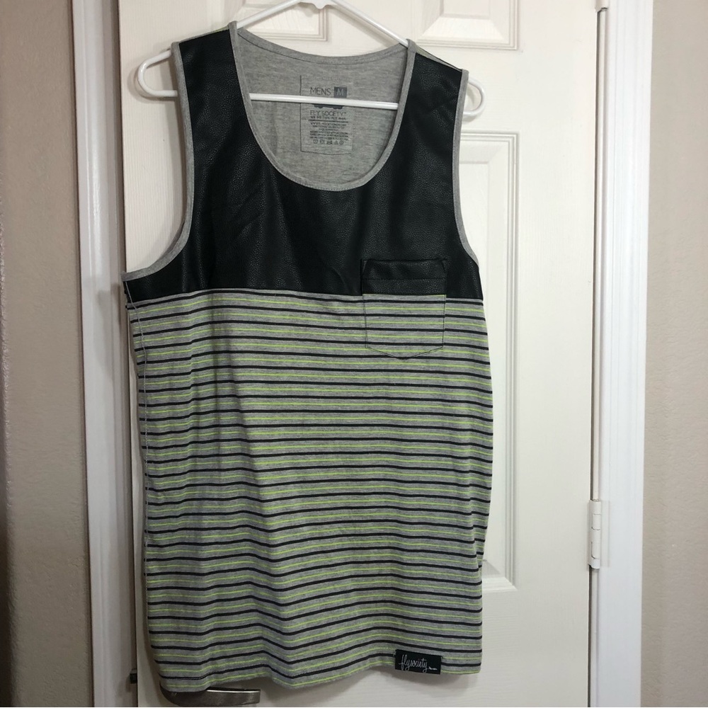 Fly Society Mens Tank Top Leather Stripe Size Medium